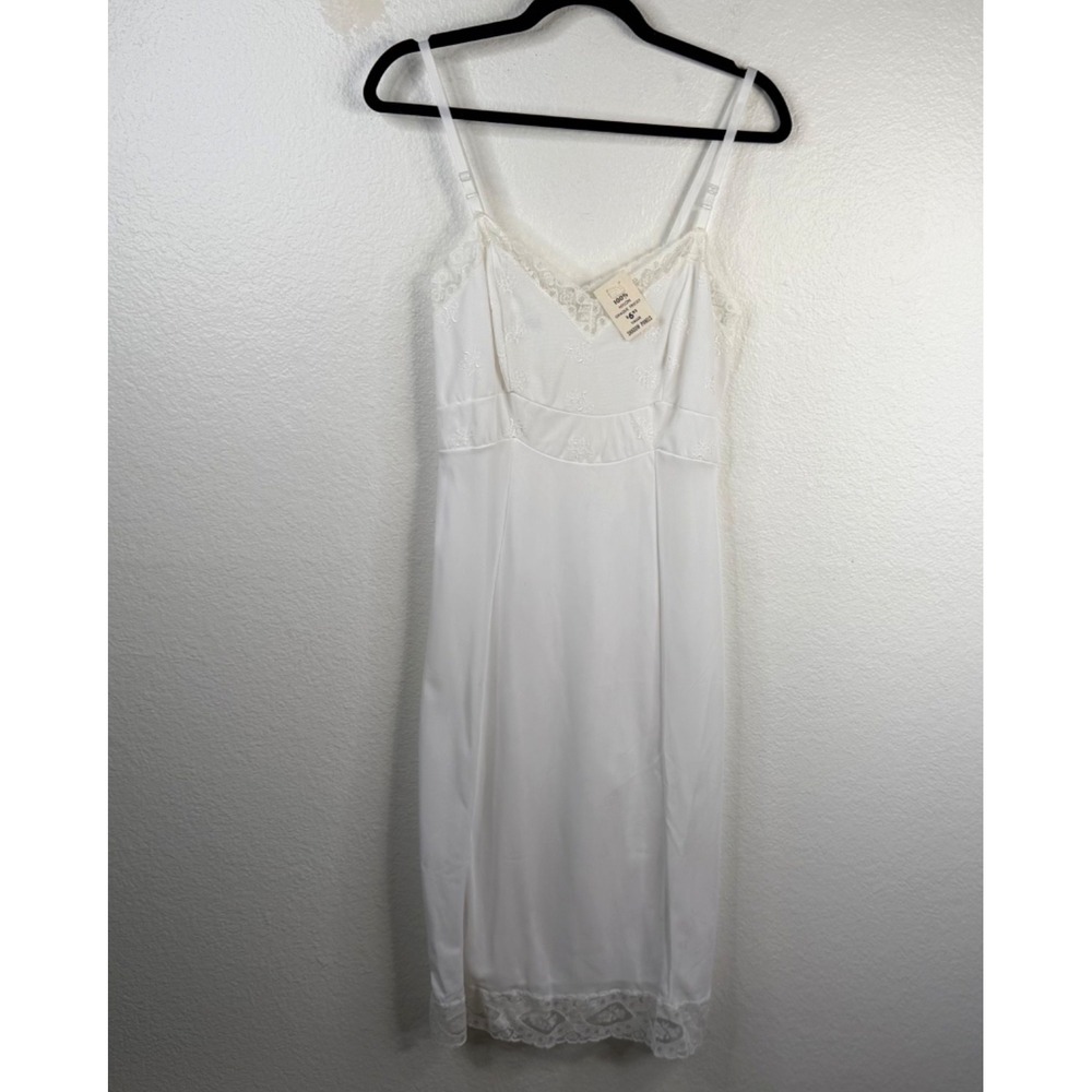 Vintage Youth Form Shadow Panels Slip Dress Lace Trim White Sz 36 NWT